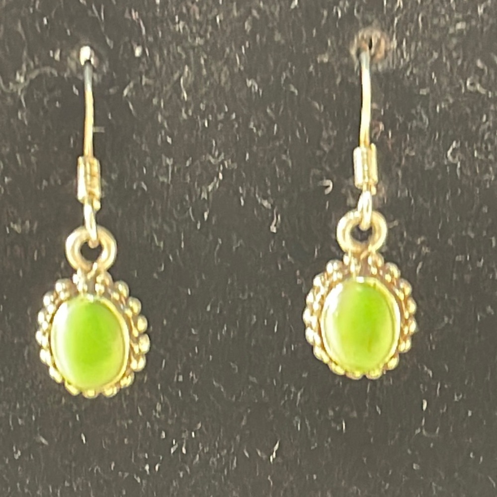 Sterling Silver Earrings With Green Stones
